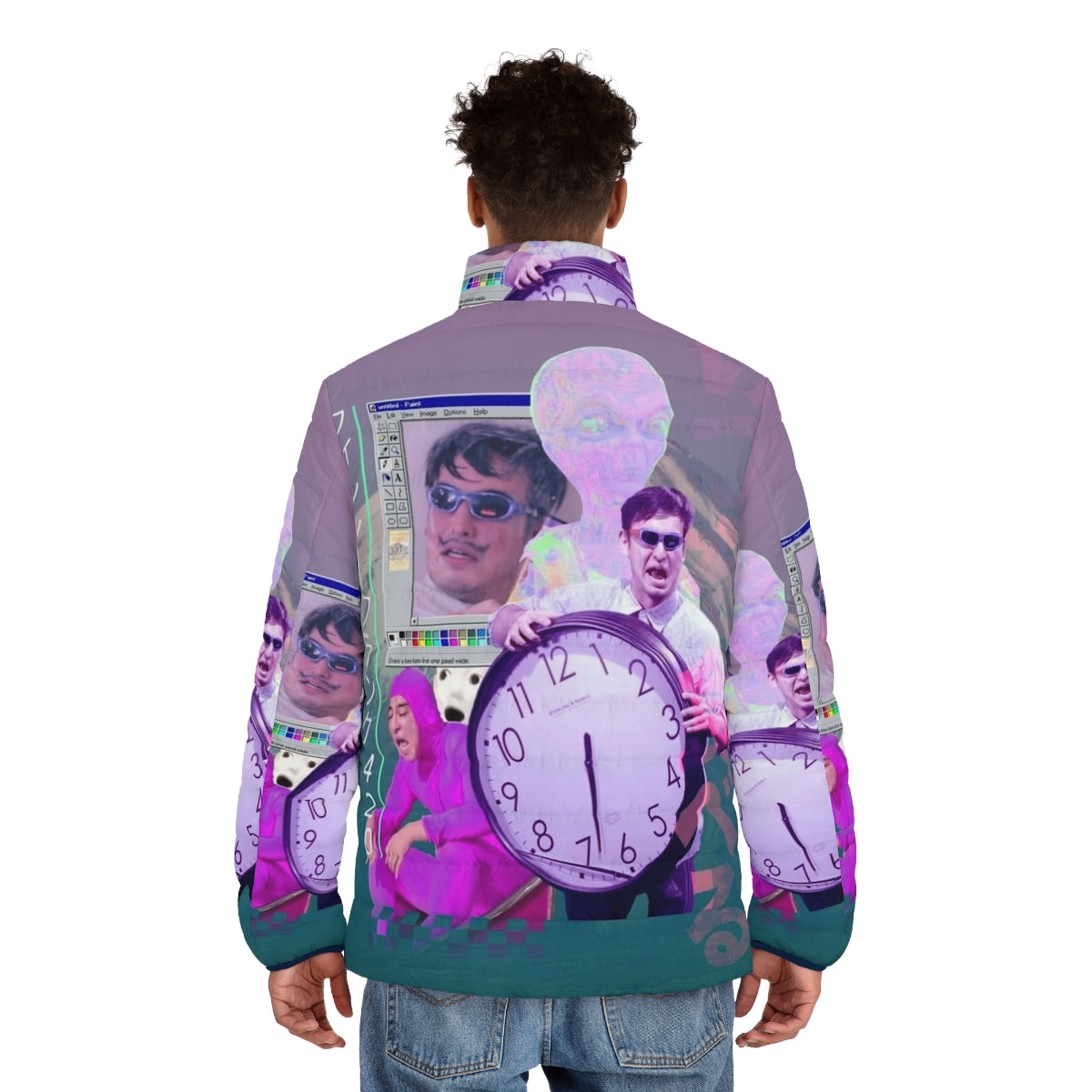 Filthy Frank 420 vaporwave puffer jacket with retro 90s aesthetic - men back