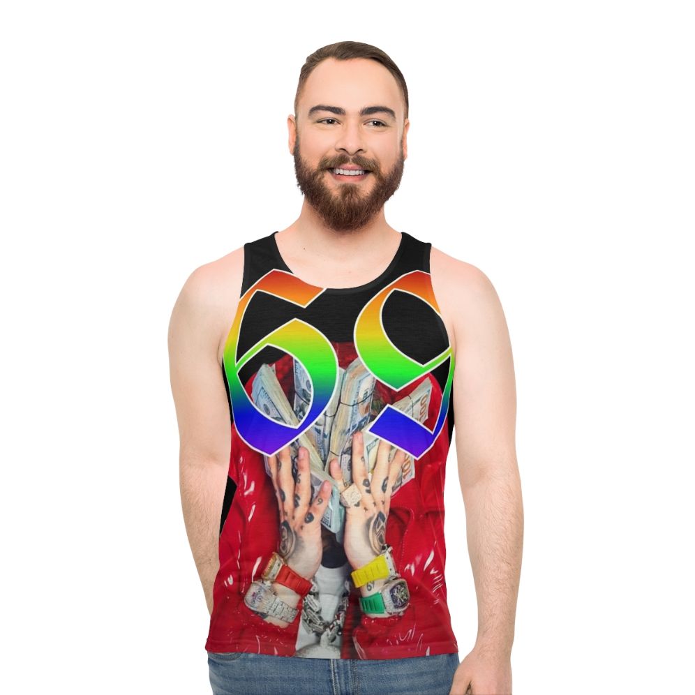 Unisex graphic tank top with hip-hop inspired design - men