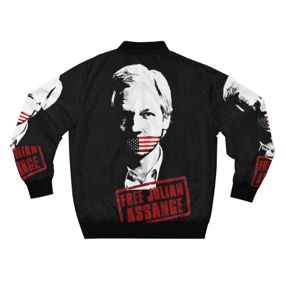 Free Julian Assange Political Bomber Jacket with Wikileaks and Truth Graphics - Back