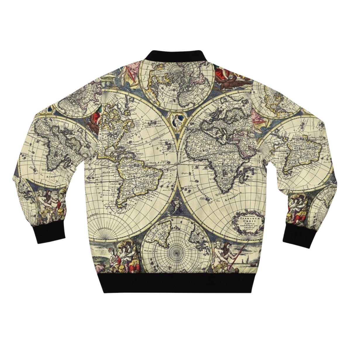 Vintage world map bomber jacket with antique cartography design - Back