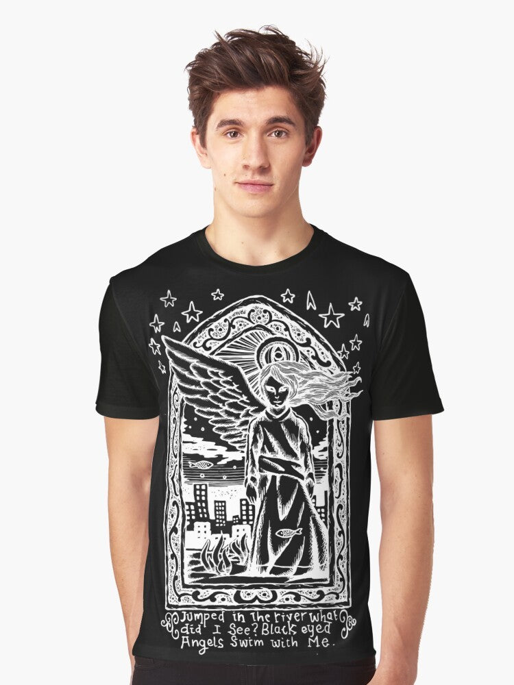 Black Eyed Angels Inverted Graphic T-Shirt featuring Radiohead Pyramid Song Lyrics - Men