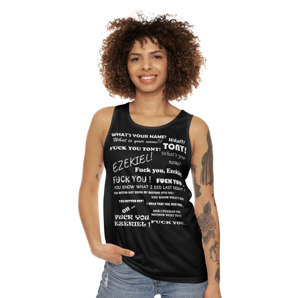 Unisex tank top with "Tony and Ezekiel Illarius Discussion" quote - women