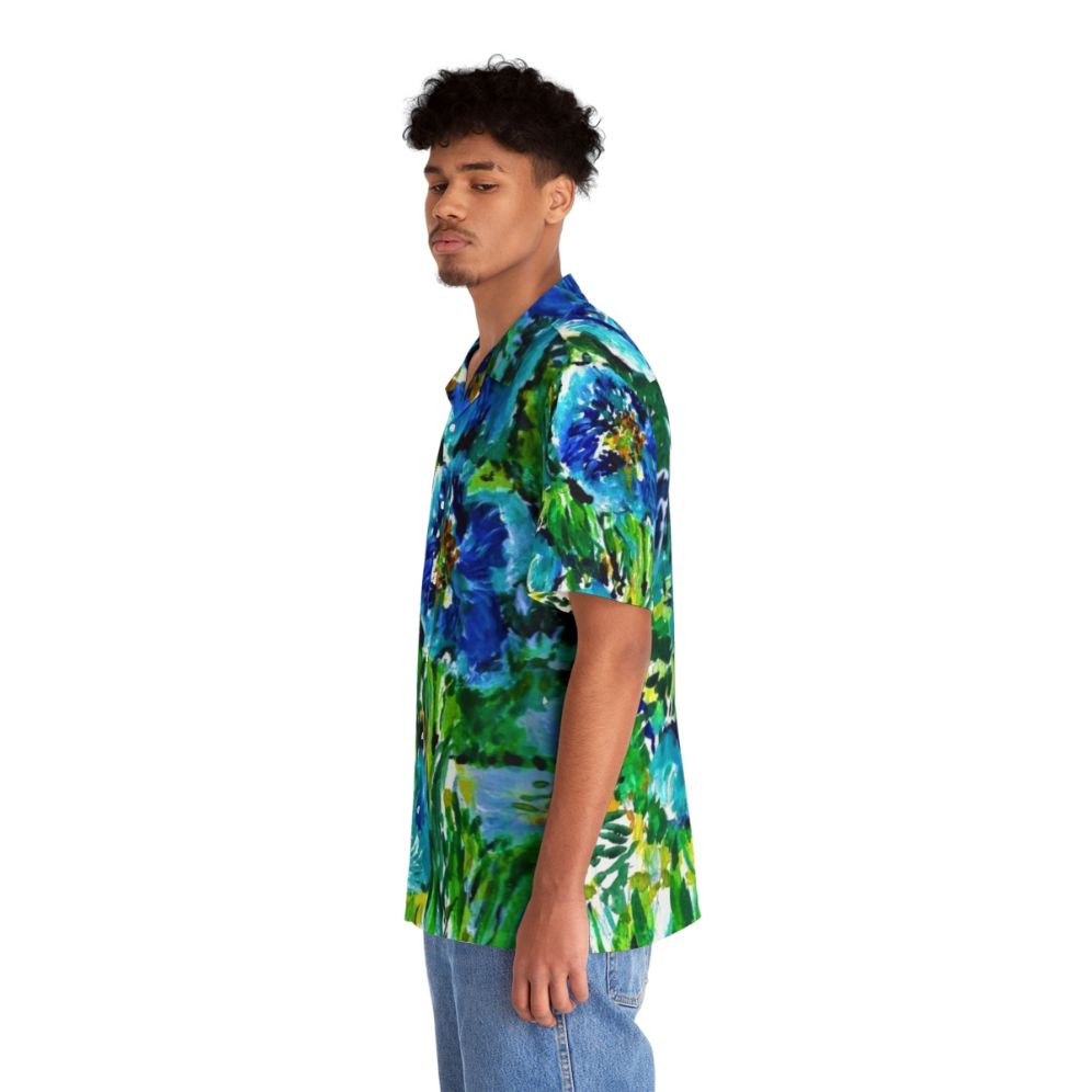 Blue poppies Hawaiian shirt with tropical floral print - People Left