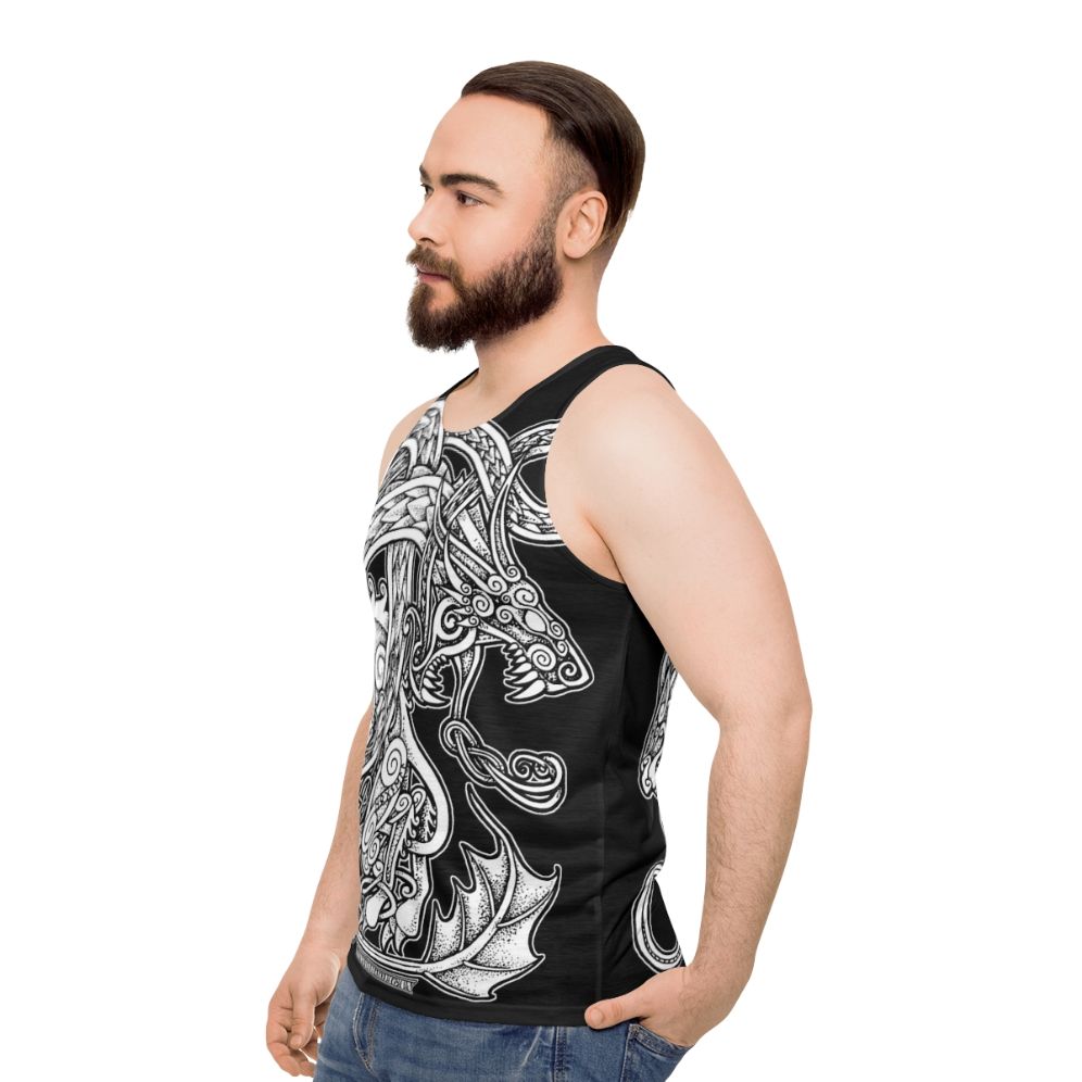 Fenrir and Jormungandr Norse Mythology Unisex Tank Top - men side