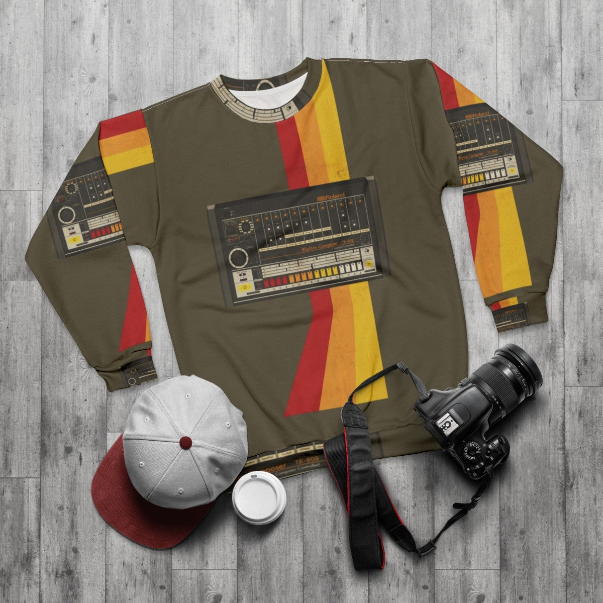 Retro TR-808 Drum Machine Sweatshirt - flat lay