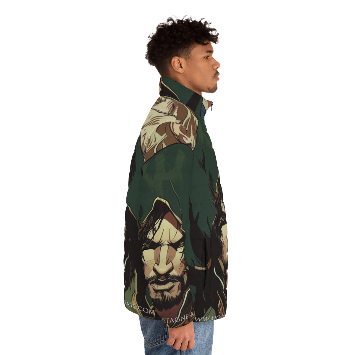 Castlevania inspired puffer jacket featuring anime-style fan art design - men side right