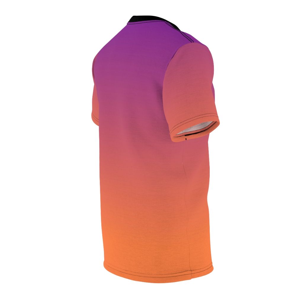 Vibrant orange and purple gradient abstract design t-shirt - men right