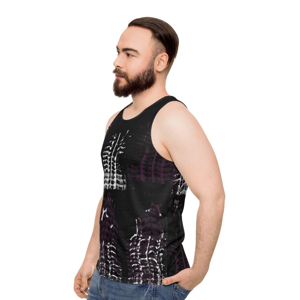 Vintage-style unisex tank top featuring a music band logo - men side