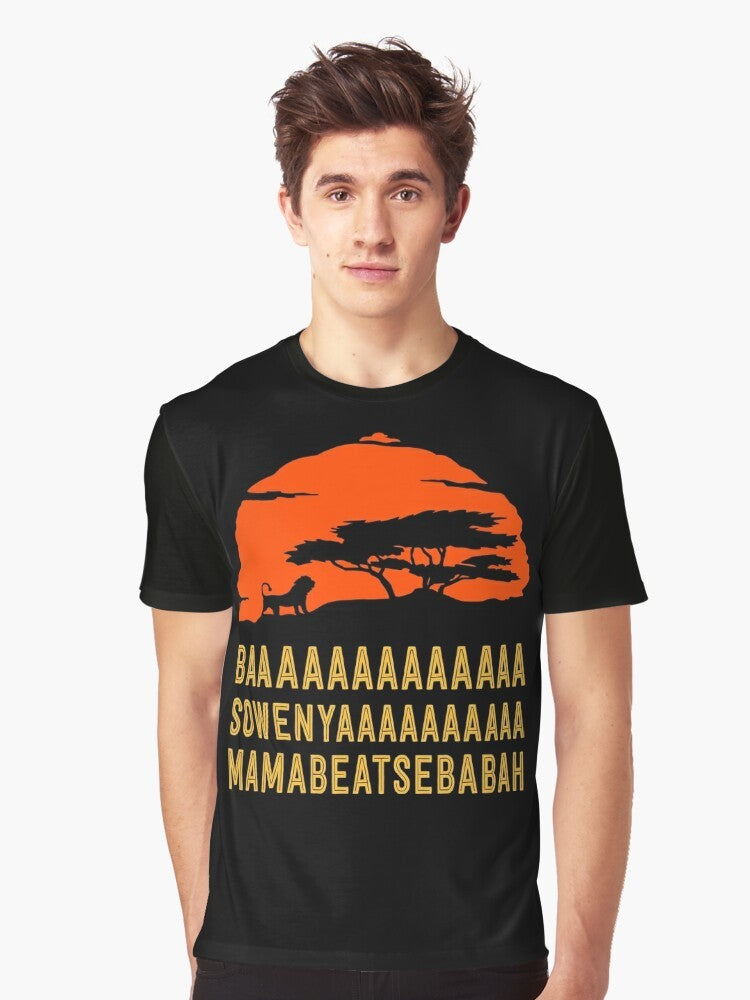 African lion silhouette with "BAAAAAAAAAAAAA SOWENYAAAAAAAAAA MAMABEATSEBABAH" text on a graphic t-shirt - Men