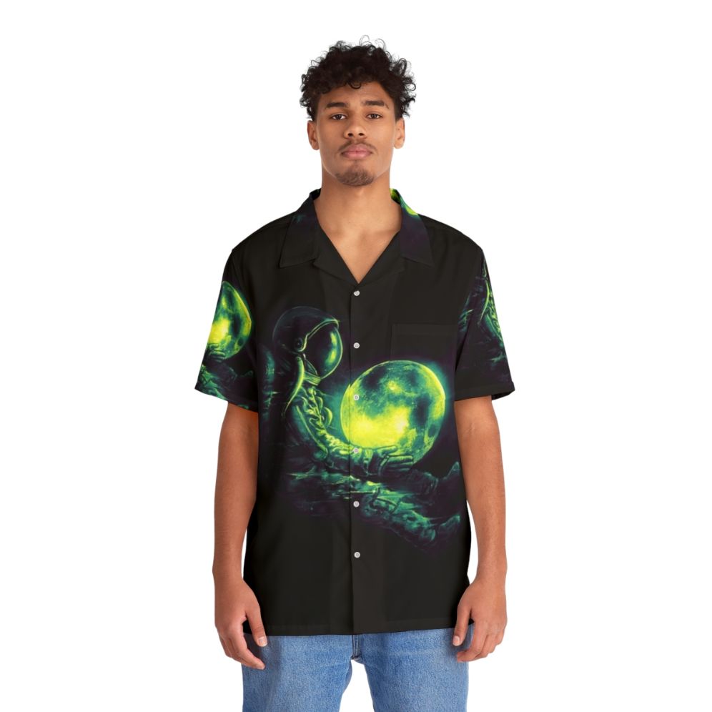 Cosmic play moon Hawaiian shirt with galaxy design and celestial pattern - People Front