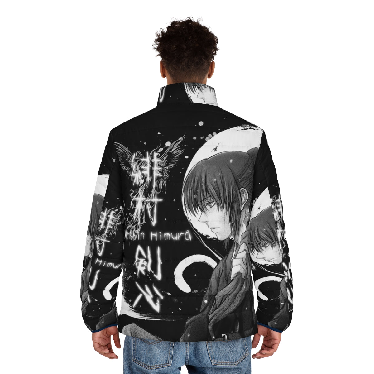 Quiet Snow Puffer Jacket with Japanese Inspired Anime Design - men back