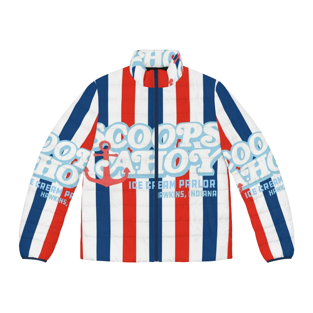 Scoops Ahoy Ice Cream Puffer Jacket featuring Stranger Things characters