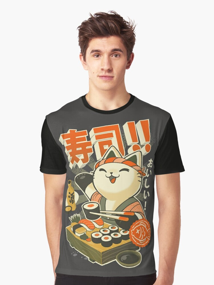 Sushi Chef Cat - Funny Japanese Food Graphic T-Shirt - Men