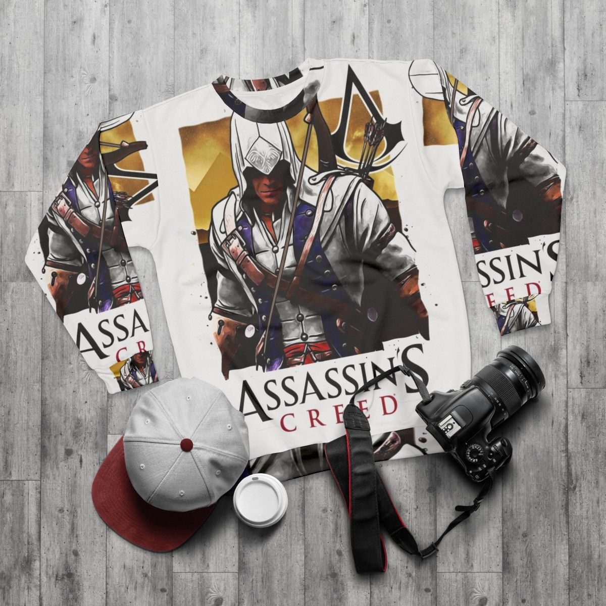 Assassin's Creed Sweatshirt 3 Featuring Iconic Assassin's Creed Symbols - flat lay