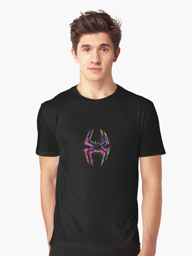 Spider-Man Miles Morales graphic t-shirt featuring the logo from the "Spider-Man: Across the Spider-Verse" movie - Men