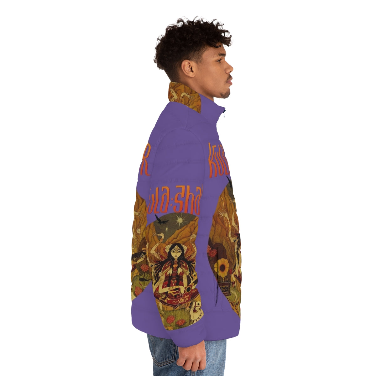 Kula Shaker inspired retro puffer jacket with a cozy and stylish design - men side right