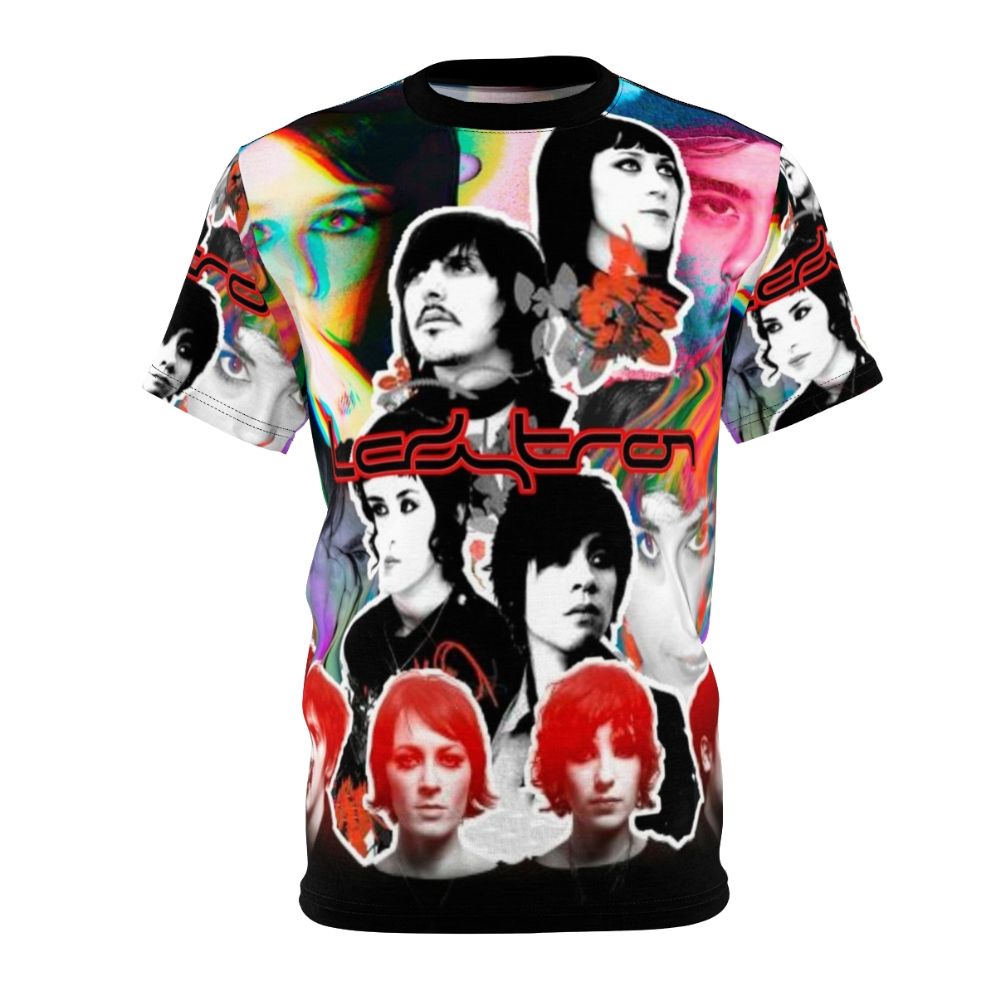 Collage-inspired graphic t-shirt featuring the synthpop and electropop band Ladytron