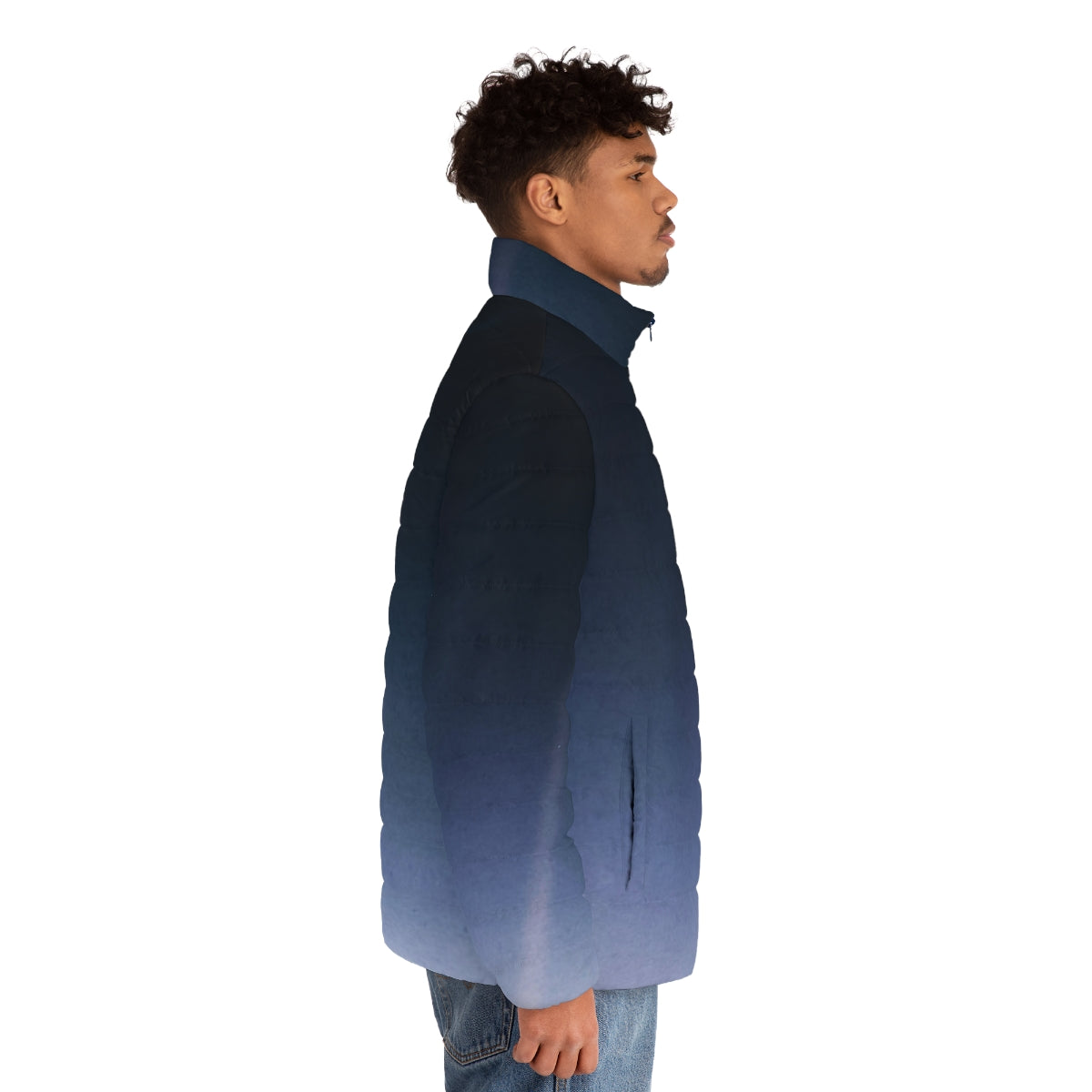 Pale Blue Dot Voyager 1 Puffer Jacket with deep space and solar system infographics - men side right