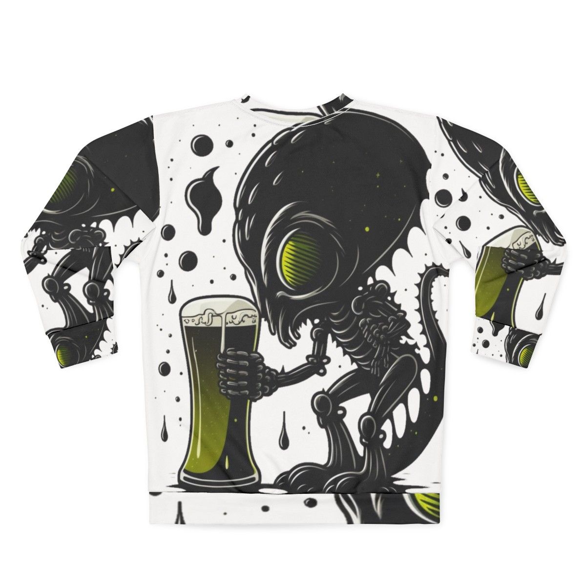 Intergalactic beer lover alien drinking art sweatshirt - Back