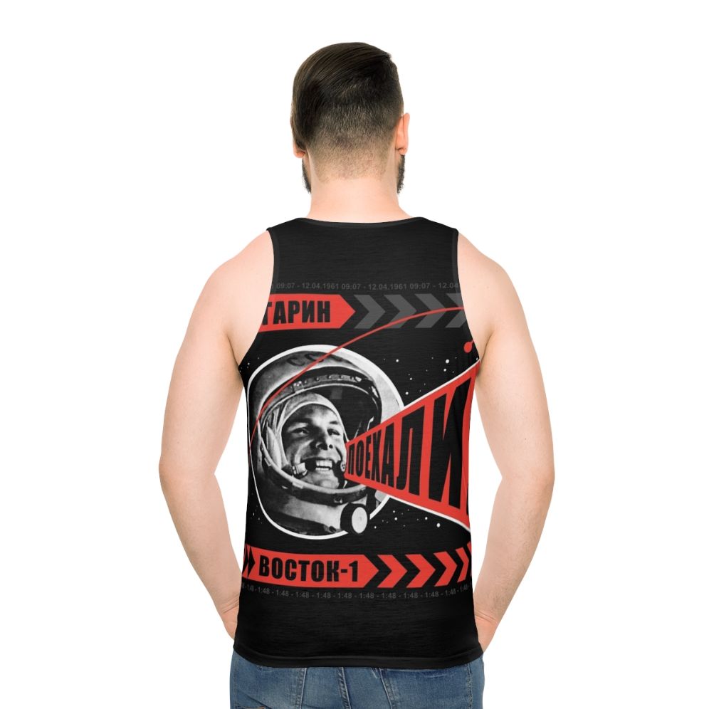 Gagarin Poyekhali Unisex Tank Top with space exploration design - men back