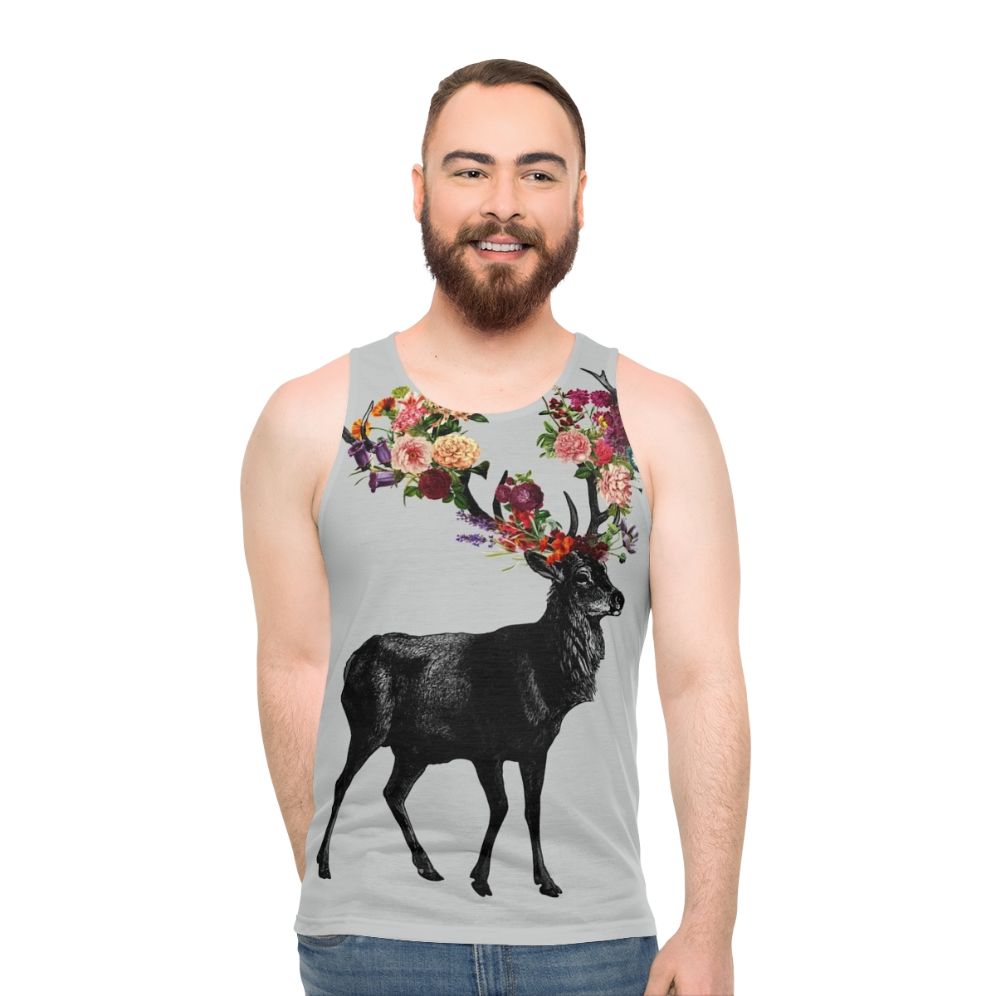 Floral spring deer design unisex tank top - men