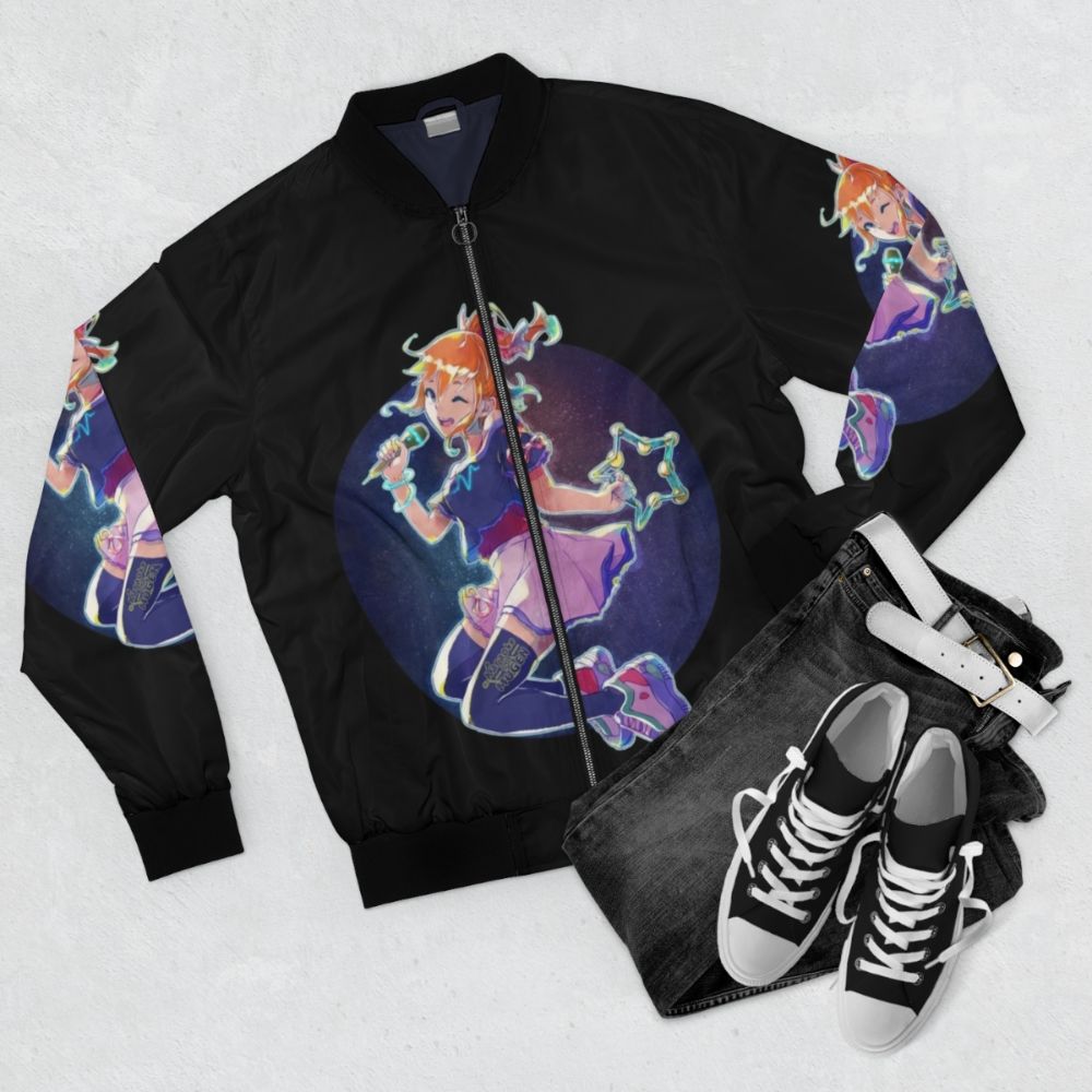 Nanami Karaoke Mugen Anime Bomber Jacket with character design - Flat lay