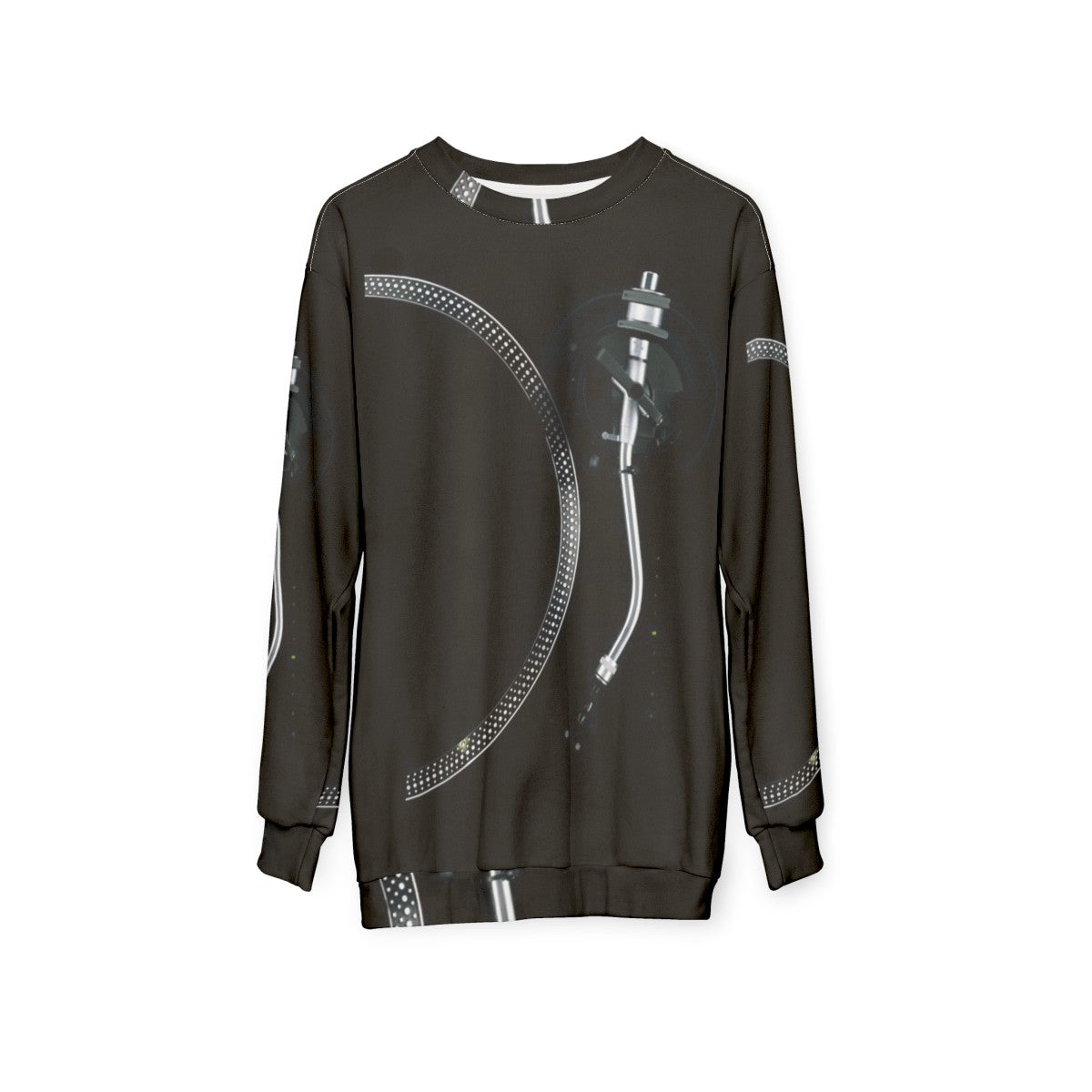 Turntable tone arm and platter music gear sweatshirt - hanging