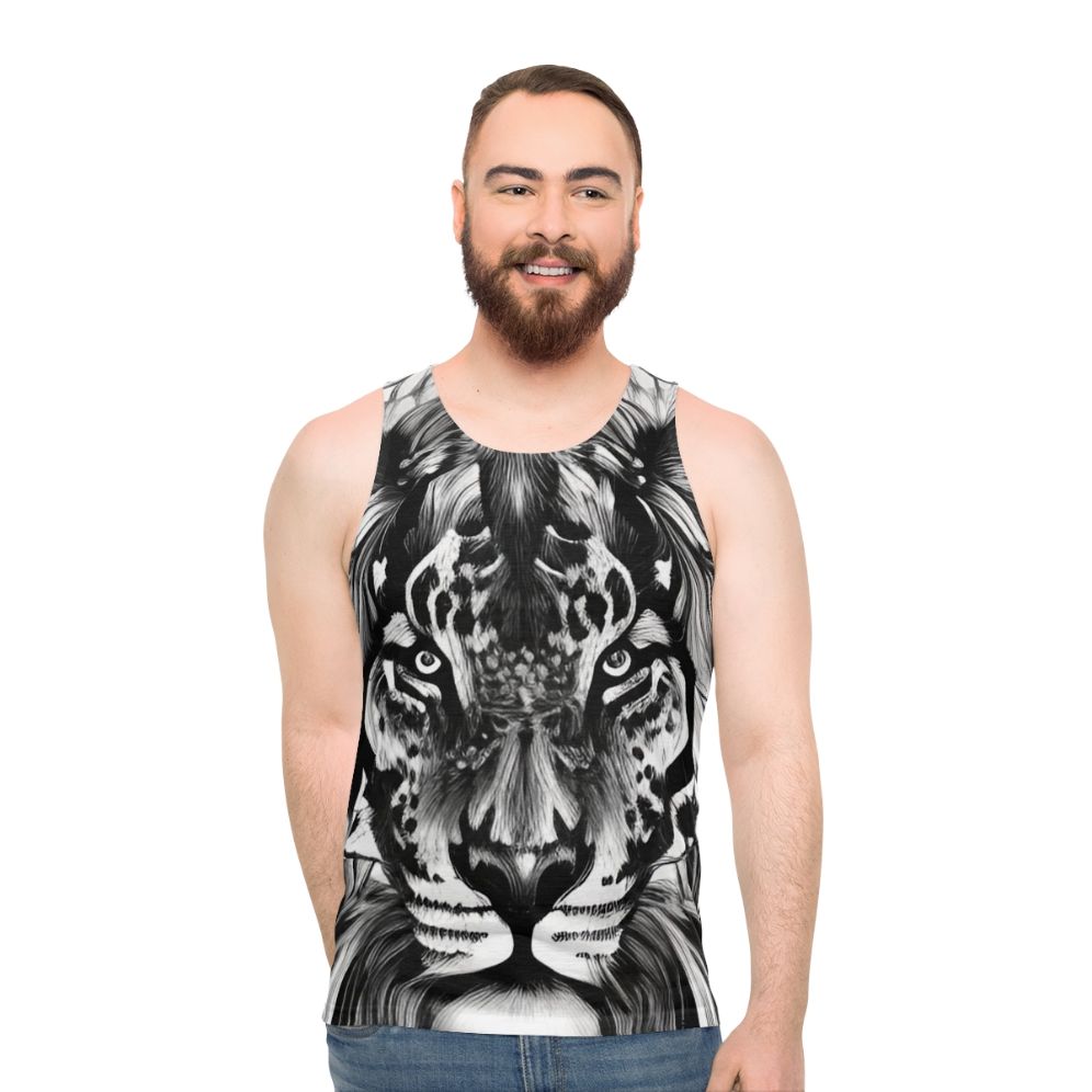 Colorful lion portrait graphic on unisex tank top - men