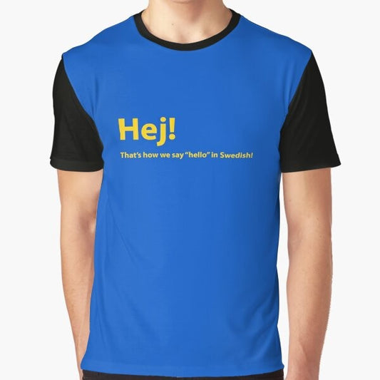 "Hej!" Swedish graphic t-shirt with minimalist text design