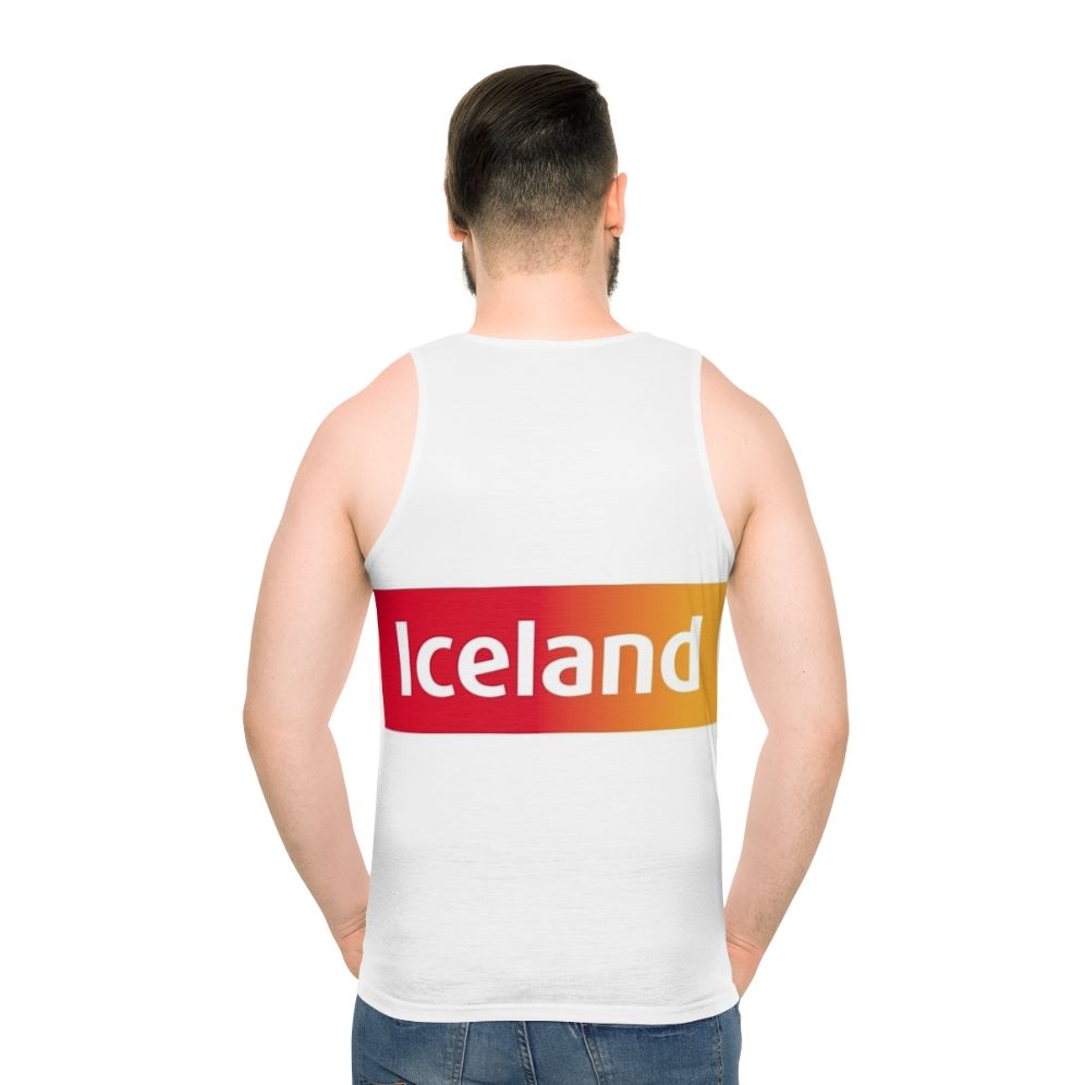 Model wearing Iceland Unisex Tank Top - men back