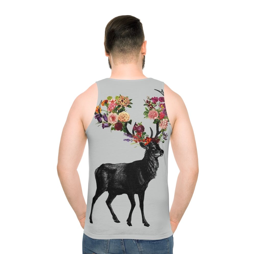 Floral spring deer design unisex tank top - men back