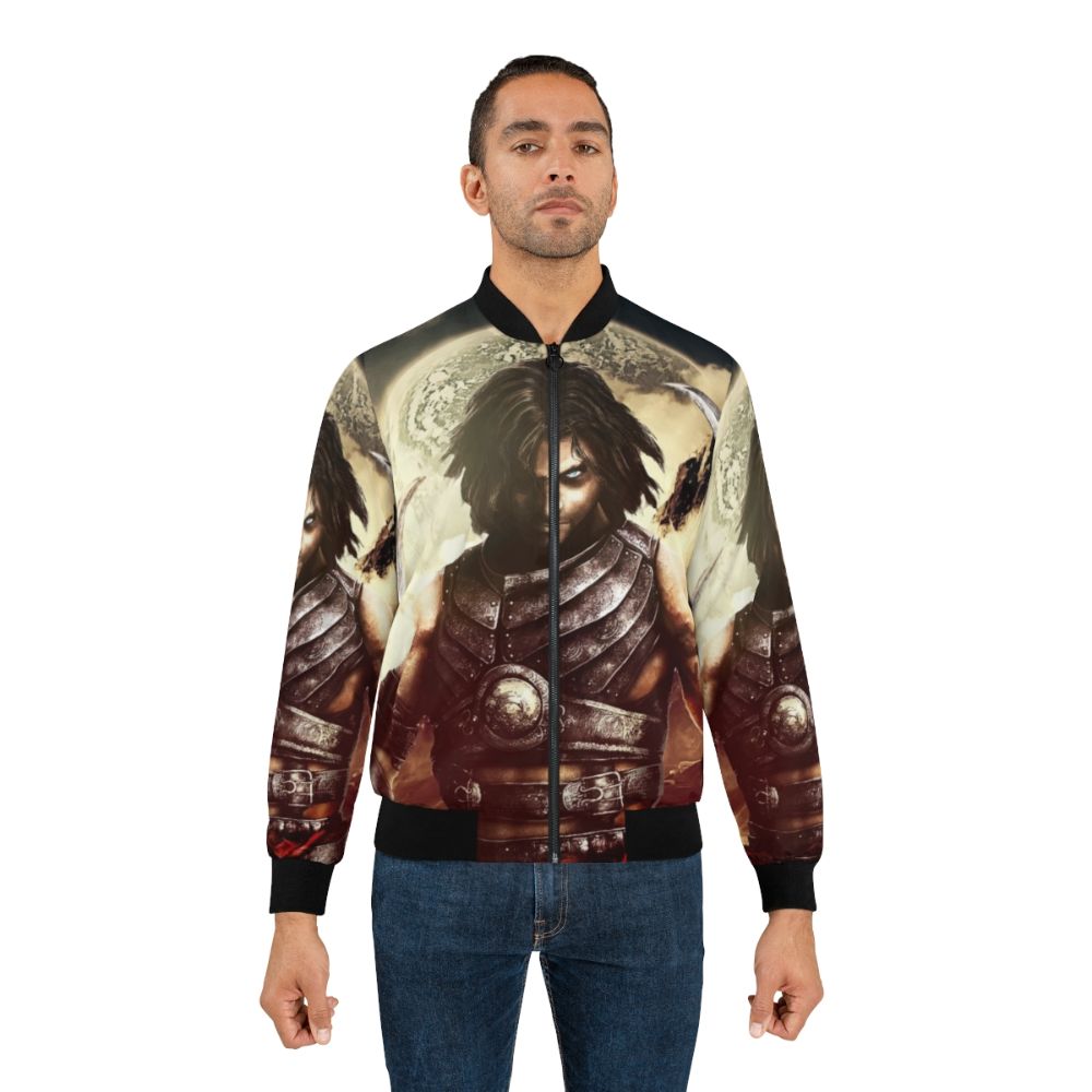 Prince of Persia fantasy-inspired bomber jacket with swords, landscapes, and the prince character - Lifestyle