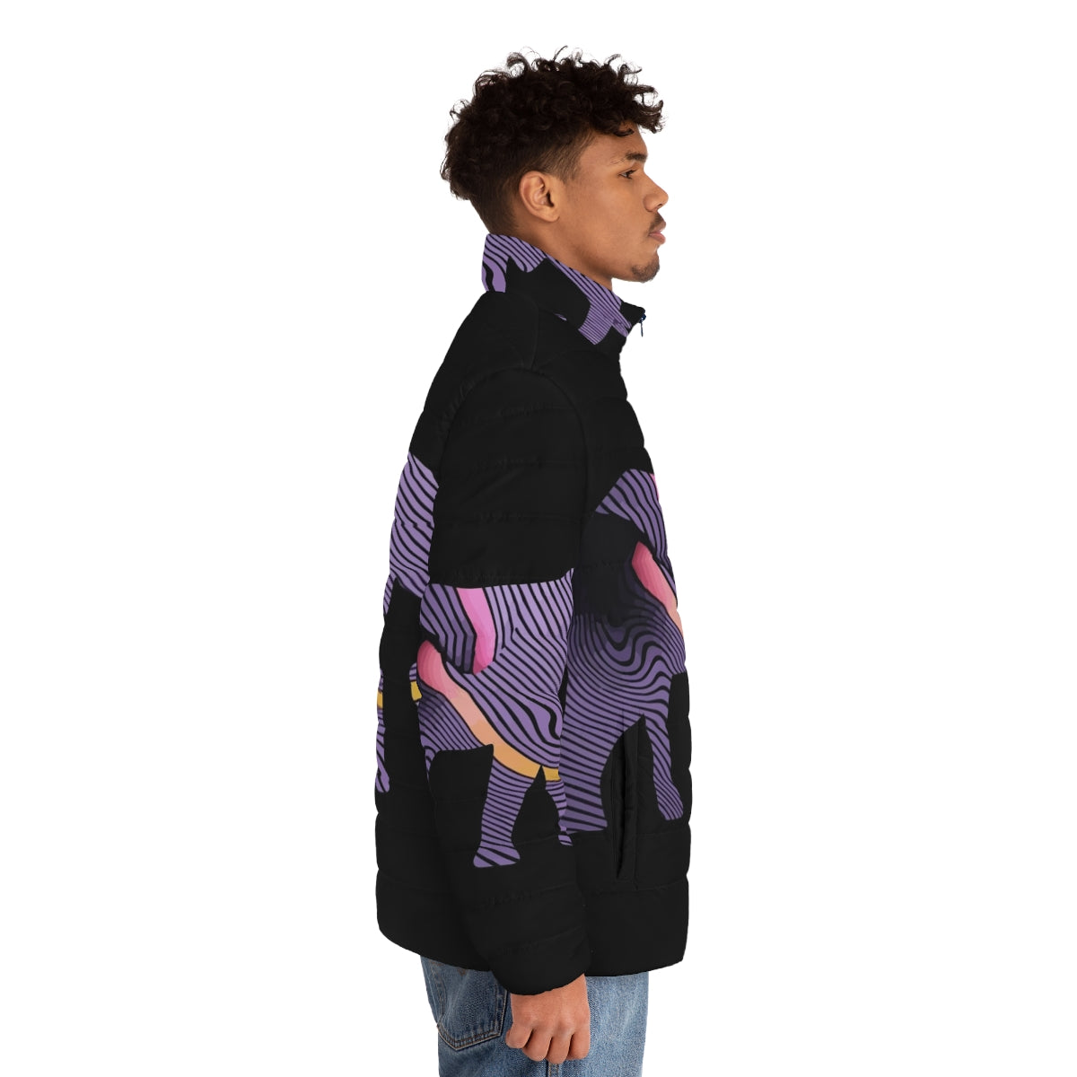 Tame Impala Elephant Puffer Jacket with Full Body Design - men side right