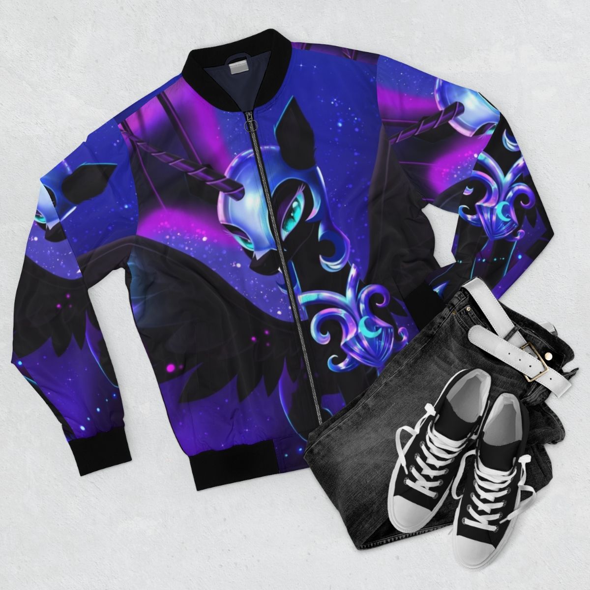 Nightmare Moon My Little Pony Alicorn Princess Bomber Jacket - Flat lay