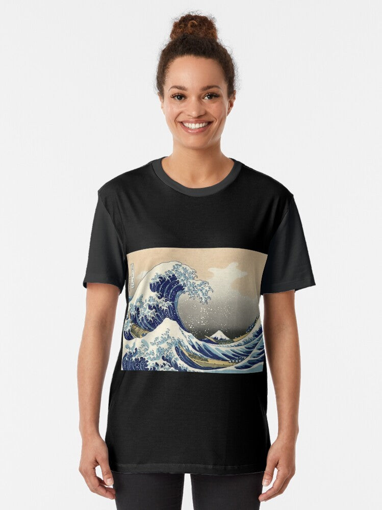 Graphic t-shirt featuring the iconic "The Great Wave off Kanagawa" artwork by the Japanese artist Katsushika Hokusai - Women