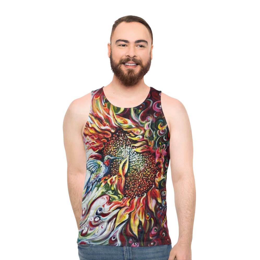 Sunflowers and hummingbird unisex tank top - men