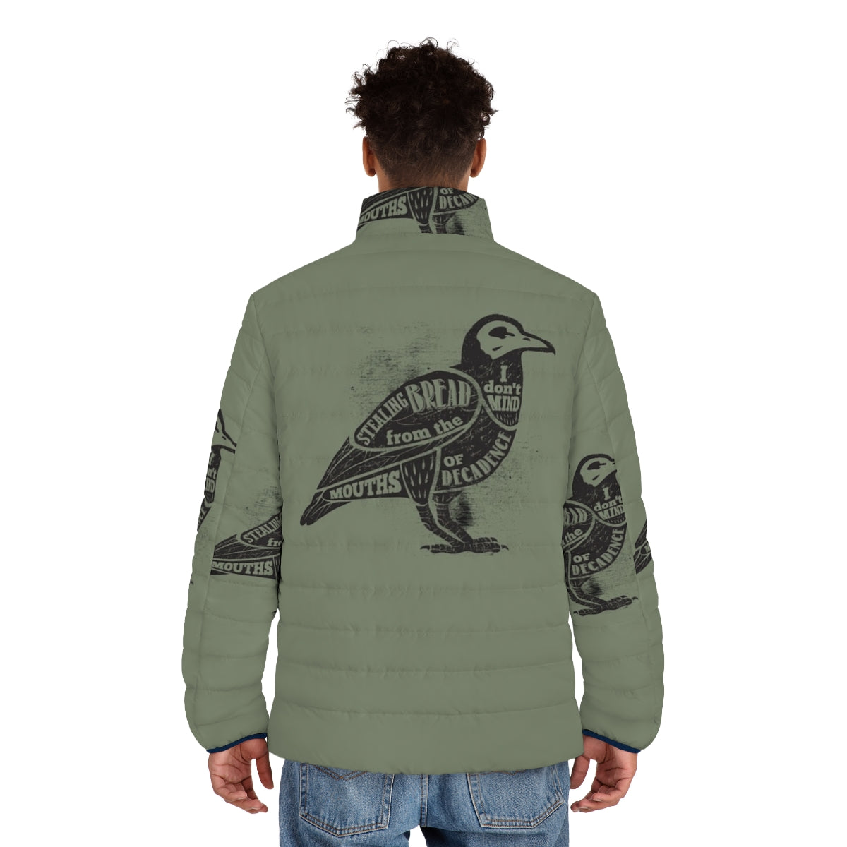 Vintage-inspired puffer jacket featuring a grunge design and Pearl Jam/Eddie Vedder tribute - men back