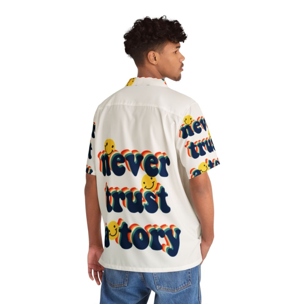 Anti-Tory Political Hawaiian Shirt with Tory, Corbyn, and Brexit Design - Flat lay