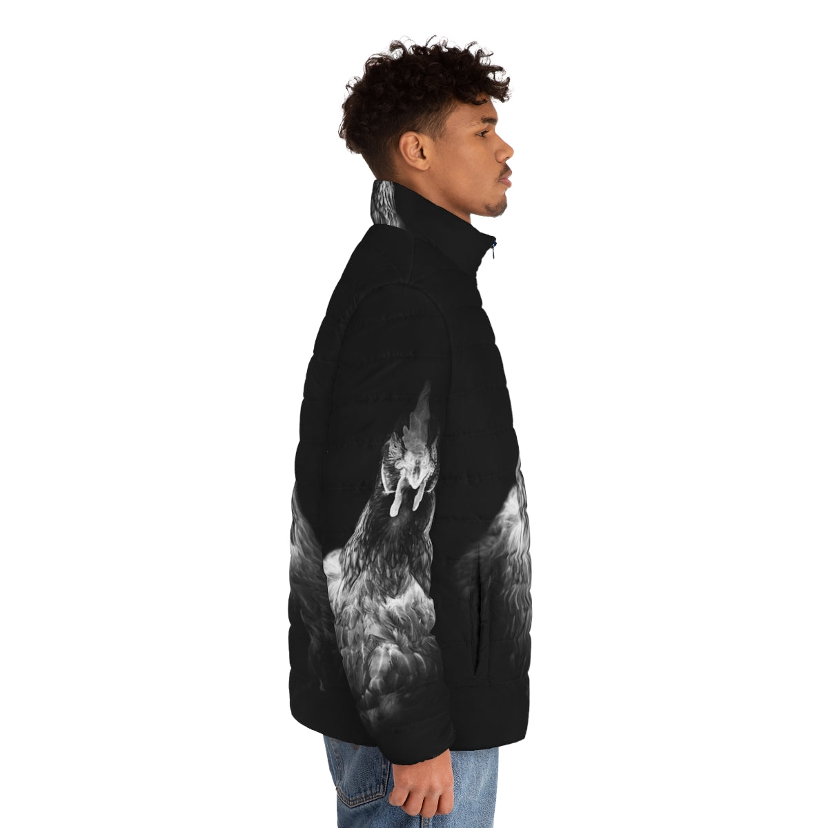 Vintage Intensity Puffer Jacket featuring a hen, chicken, and rooster design - men side right