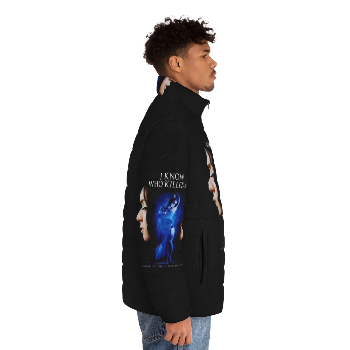 'I Know Who Killed Me' puffer jacket featuring a cult movie design with Lindsay Lohan - men side right