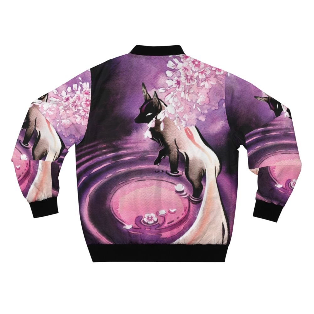 A rose moon-inspired bomber jacket featuring a sakura blossom and fox design - Back