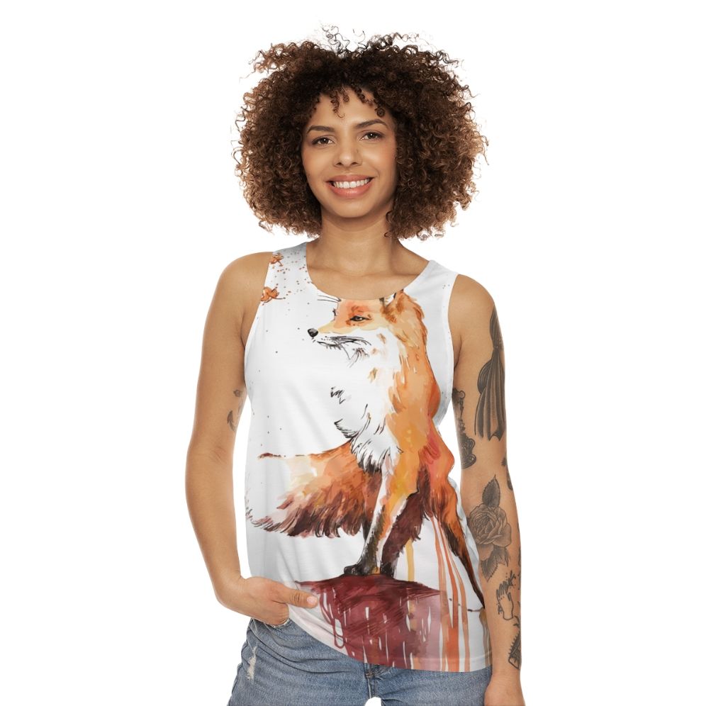 Unisex fox tank top with nature-inspired graphic design - women