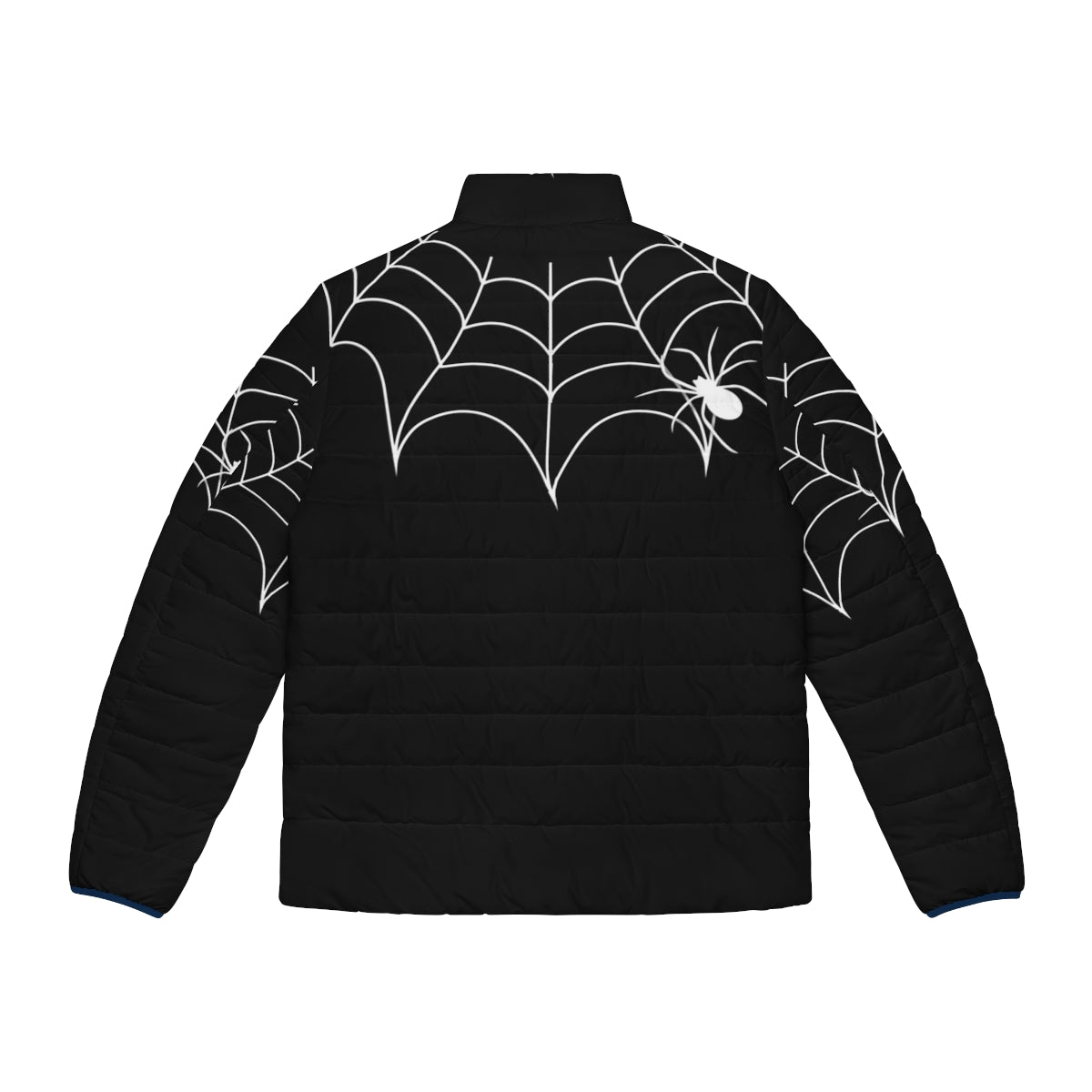 Black Widow Spider Web Collar Puffer Jacket - Back