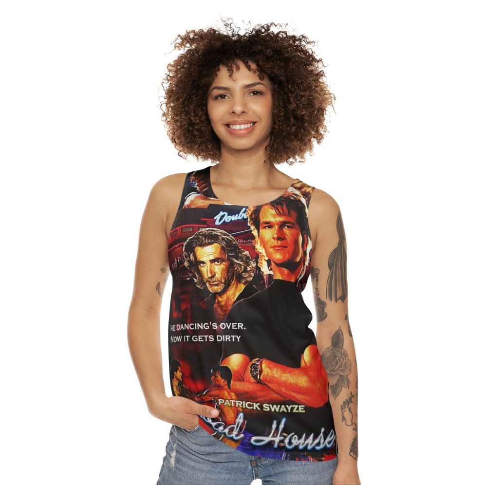 Patrick Swayze wearing the Road House unisex tank top - women