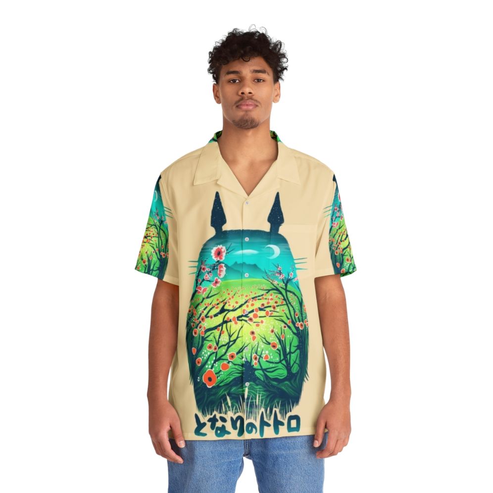 Anime-inspired Hawaiian shirt with a surreal, fantasy forest design - Lifestyle