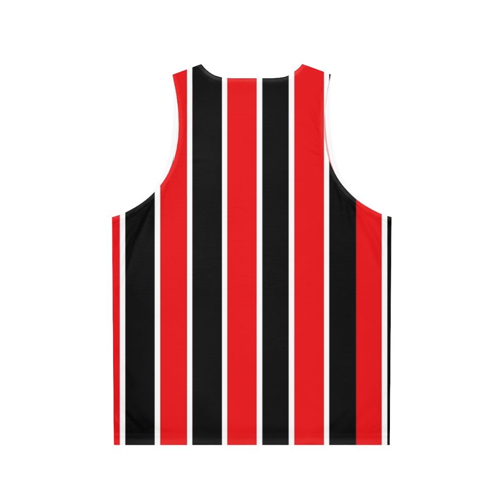 Red, white, and black striped unisex tank top - Back