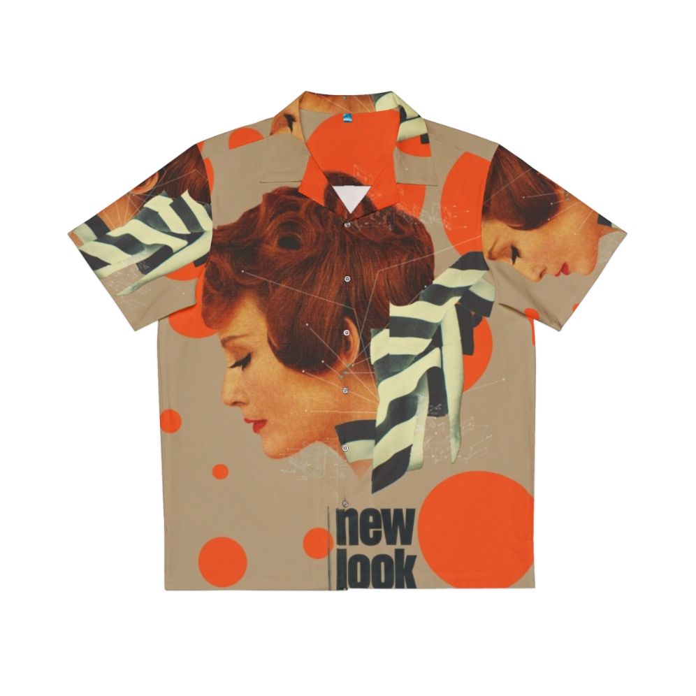 Retro Hawaiian shirt with geometric pattern and ginger hair model