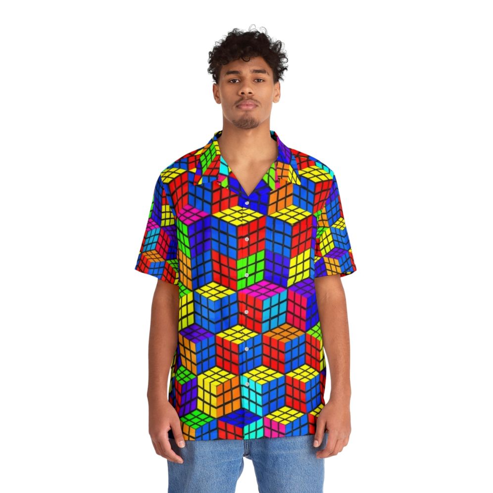 Rubik's Cube Hawaiian shirt with geometric illusion pattern - People Front