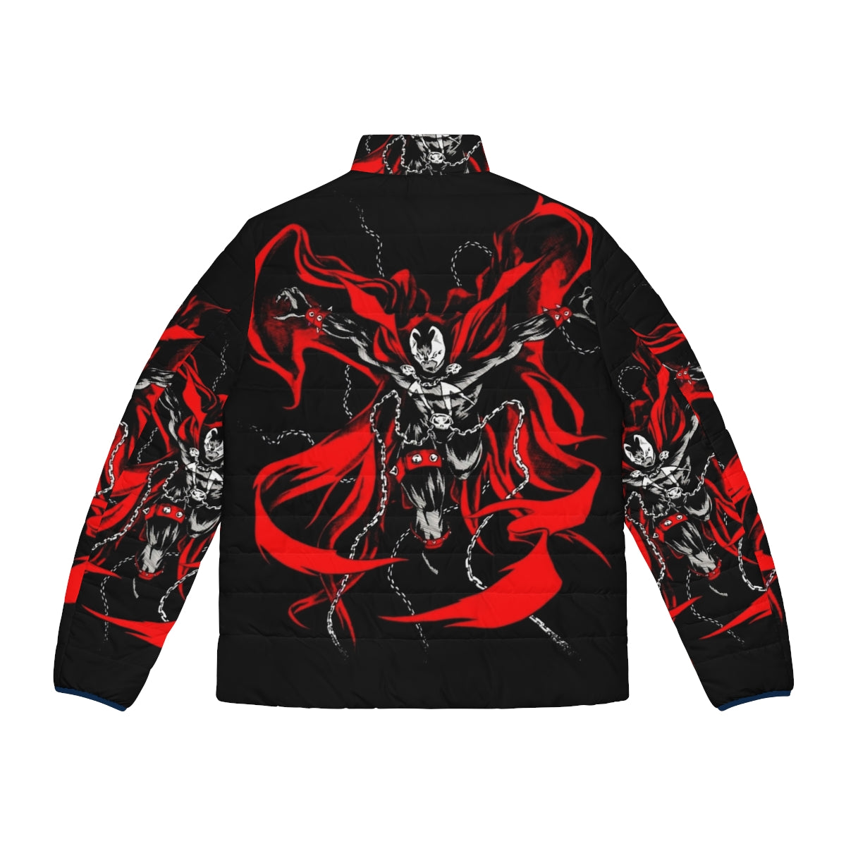 Hellspawn Puffer Jacket with comic book-inspired graphics and dark design - Back