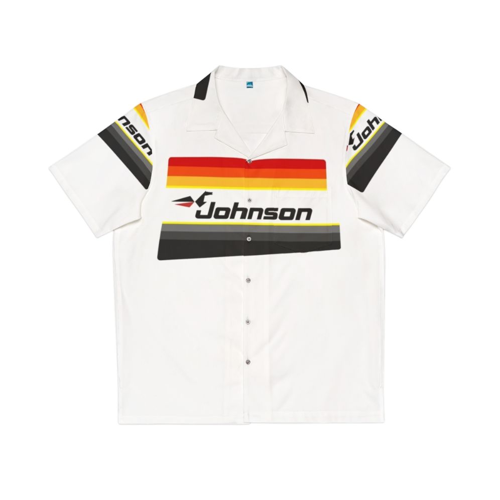 Retro Johnson Outboards Hawaiian Shirt featuring classic boat engine graphics